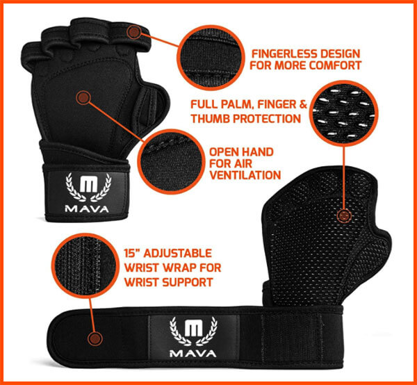 Mava Sports Workout Gloves for pullups Padding Extra Grip